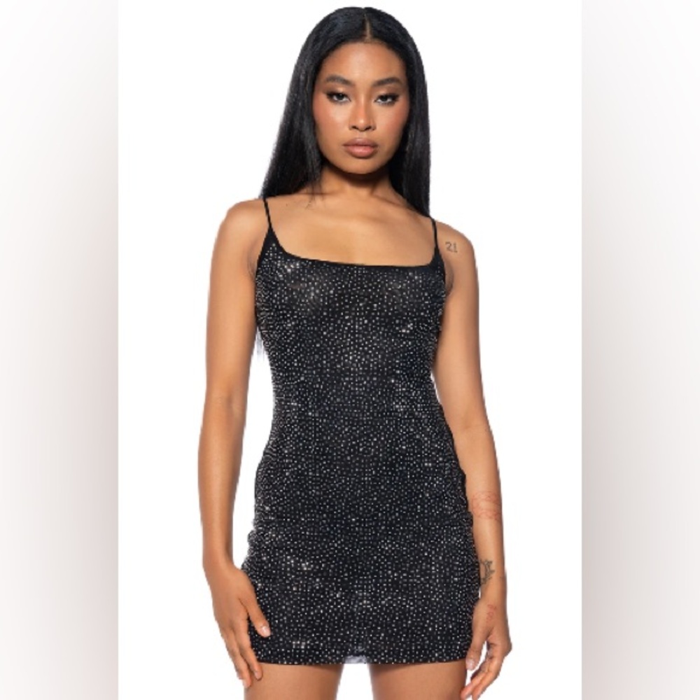 AKIRA Black Dress with Rhinestone Accents Size L